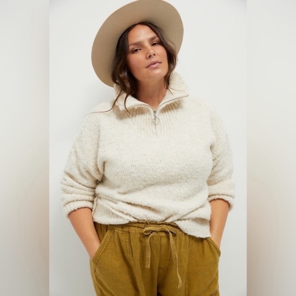 Anthropologie Ilaria Wool Blend Quarter Zip Sweater in Ivory - Picture 1 of 12